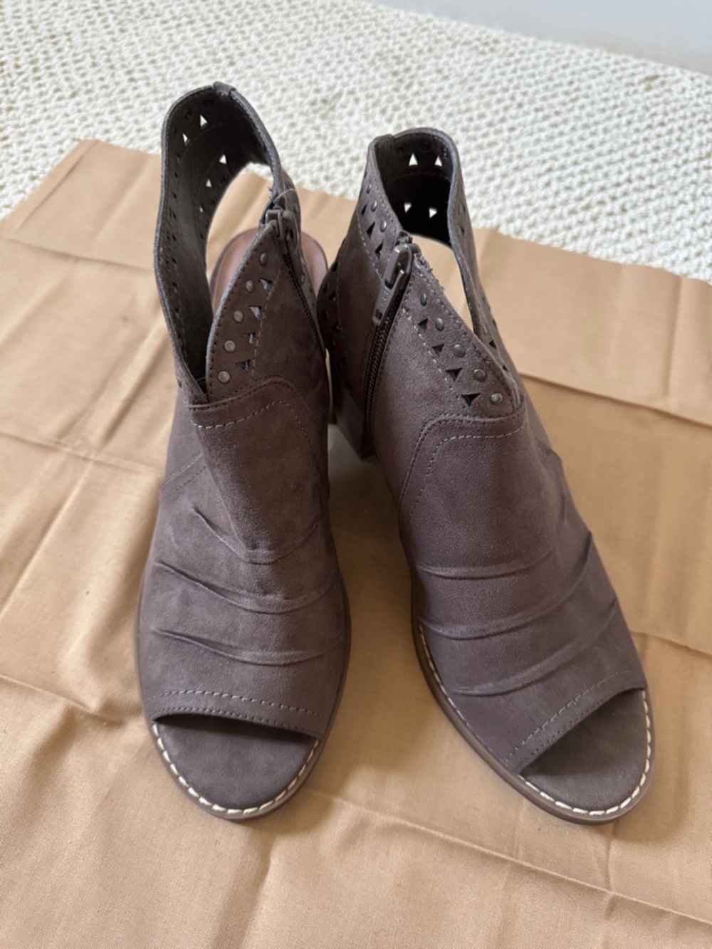 Sonoma Brown Suede Open-Toe Ankle Heels